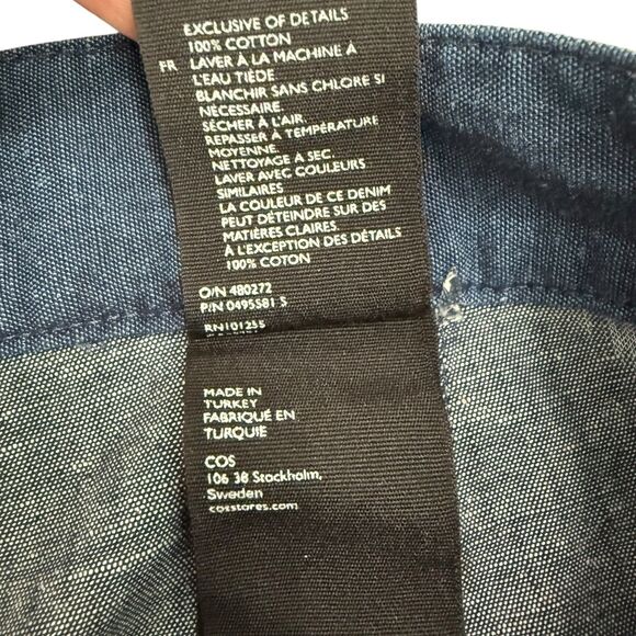 COS Cotton Navy Relaxed Taper Ankle Button Trousers Pants Size 2 Lightweight - Picture 8 of 13